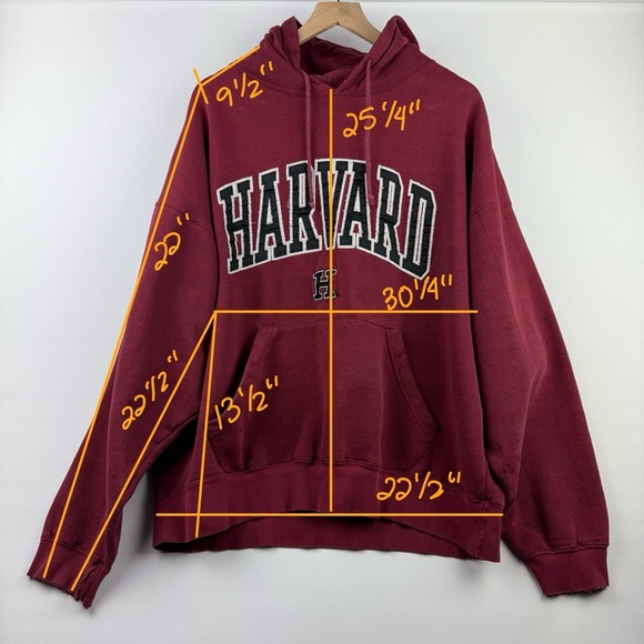 Vintage Harvard Hoodie • 2XL Maroon Embroidered Pullover by J. America - Picture 10 of 10